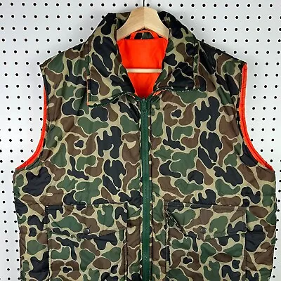 Ozark Trail Duck Camo Camouflage Puffer Vest 90s Reversible NEON Orange Sz Large • $22.66