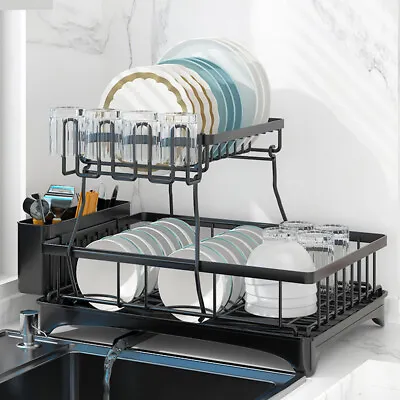 2 Tier Over The Sink Dish Drying Rack Dish Rack Above Kitchen Shelf Dish Drainer • $27.99