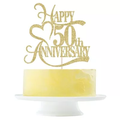 Gold Glitter 50th Anniversary Cake Topper - 50 Wedding Anniversary Party Deco... • $8.79