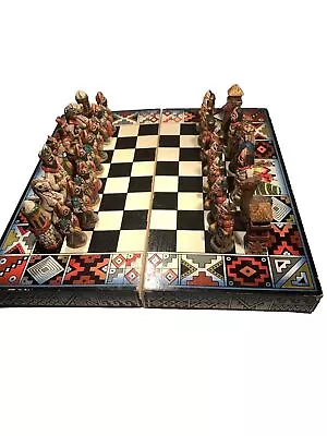 Handmade Chess Set Aztec Mayan Incas VS Spanish Conquistadors Vintage 8”X8”  • $25