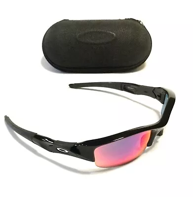 OAKLEY FLAK JACKET 1.0 SUNGLASSES Black Frames Silver Icons Positive Red Lenses • $359.99