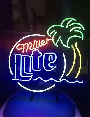 Neon Light Sign Lamp For Miller Lite Beer 17 X14  Palm Tree Wall Decor Night Art • $114.98