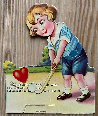 Vintage Mechanical Valentine’s Day Card - Girl Playing Golf - Germany • $7.99