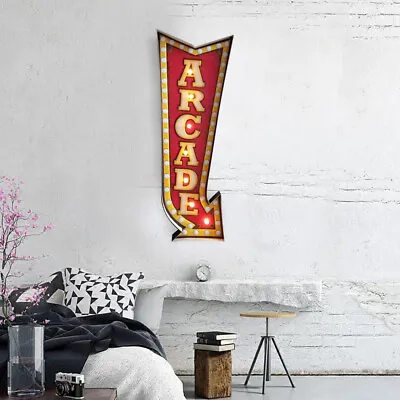 Vintage ARCADE Arrow Sign W/ LED Lights Game Room Bar Retro 3D Wall Decoration • $28