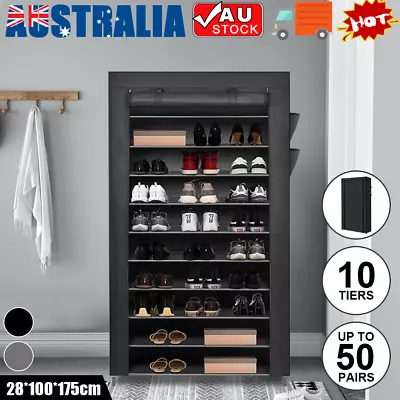 $28.69 • Buy 10 Tier Shoe Rack Cabinet Portable Storage Cover Shelf Organiser Box 50 Pairs