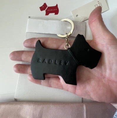 £18 • Buy Radley Large Black Leather Dog Key Ring Bag Charm Bnwt ✅