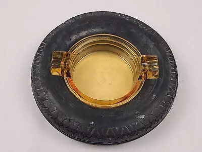 Firestone Tires Amber Glass Ashtray Rubber Tire Mark Of Quality Vtg Advertising • $15.19