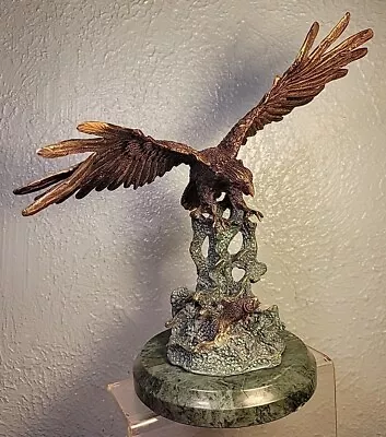 Bronze Bald Eagle Hunting Fish Statue Sculpture On Marble Base By SPI Home • $195