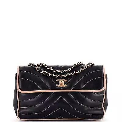 Chanel Vintage Two Tone Flap Bag Chevron Lambskin Small Black • $2162.40