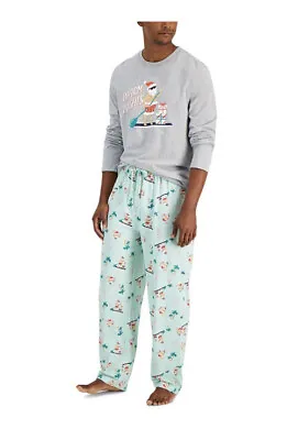 FAMILY PAJAMAS Mens  Size Small 2-Piece Tropical Santa Pajama Set Gray Green NEW • $9.87