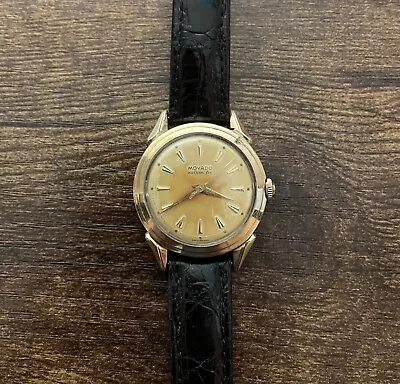 Vintage Mens Movado Automatic 14k Gold Filled Watch Stepped Bezel & Gold Face • $300