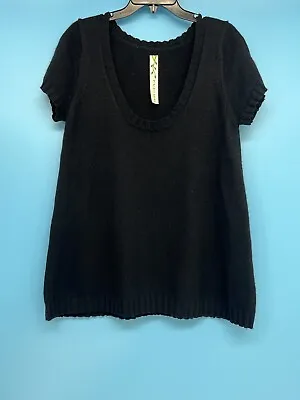 Excellent Viridis Luxe Women's Black Cashmere Blend Short Sleeve Sweater Size: L • $24