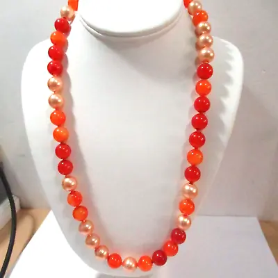 Necklace Red Orange Peach Pop It Beads Vintage Strand Plastic • $18