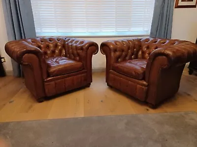 Matching Pair Of Large Leather Chesterfield Club Chairs • £700