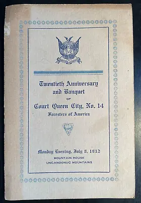 Vintage Program 1912 Foresters Of America Uncanoonic Hotel Manchester NH • $8