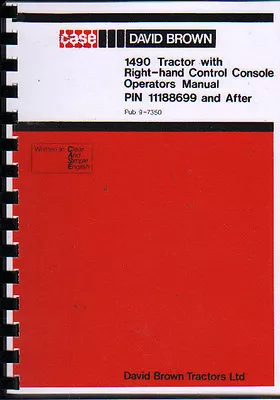 £18 • Buy David Brown Case  1490  Tractor Operators Instruction Manual Right Hand Console