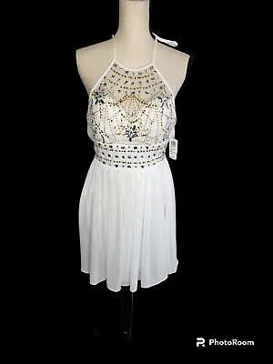 Windsor White Embellished Sequined Dress Halter Top Prom Size 1 Concert • $45