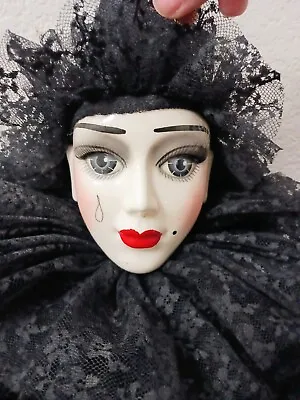 Gothic Mime/Clown Porcelain Musical Doll Black Lace Teardrop- 30 Inches Tall • $75