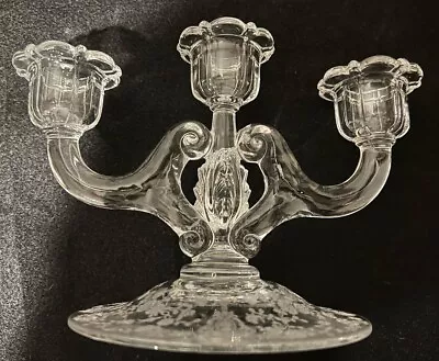 Crystal Glass 3 Arm Candelabra Candle Stick Holder - Etched Floral Pattern • $25