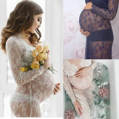 Maxi Long Gown Maternity Elegant Dress Lace Stylish Pregnant Photo Shoot Clothes • $16.91
