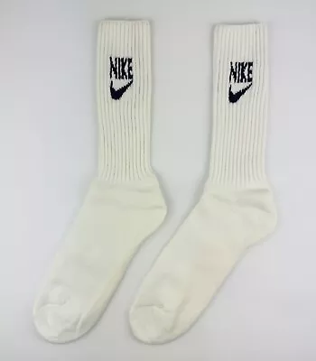 Vintage Nike Dark Blue Logo Socks 80s 90s Swoosh Spell Out Crew Men VTG Sz 10-13 • $34.99