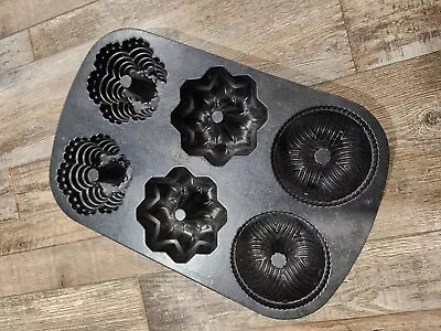 Nordic Ware Multi Mini Bundt Cakelet Pan 3D 6 Baking Cast Aluminum Non-Stick • $14.99