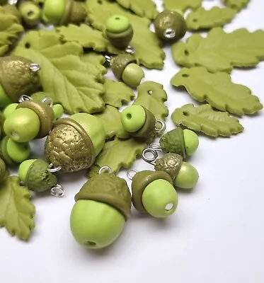 £16 • Buy Acorn Charms Green Nut Pendants Handmade Polymer Clay Jewellery Making Autumn