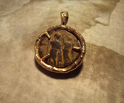 Authentic Antique Roman Coin In Handmade Gold Plated Silver Jewelry Pendant • $147