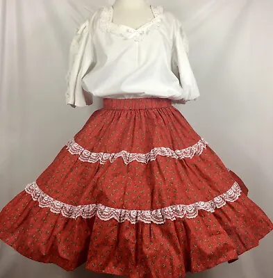 Square Dance Outfit Blouse & Skirt 2 Pc Dress Holiday Print Candy Cane Red White • $69