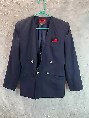 Vintage Sasson Women's 4-Button Double-Breasted Blazer Jacket Navy Blue Size 4 • $21.32