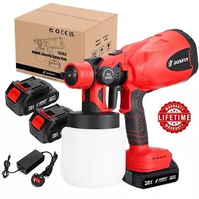 UK Cordless Paint Sprayer Fence Wall Airless 21V HVLP Spray Gun With 2 Battery • £33.99