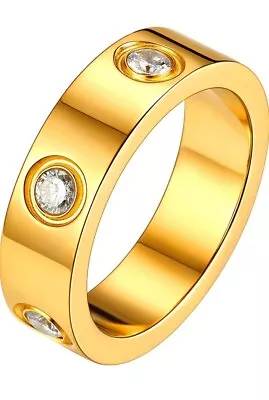 £12.95 • Buy 18k Gold Plated  Wedding Engagement Stainless Steel Cubic Zirconia Ring Unisex