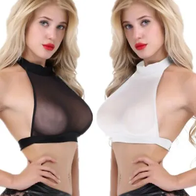 £4.86 • Buy Sexy Women Halter Neck Mesh See-Through Bra Vest Tank Blouses Crop Tops Clubwear