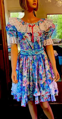 Rhythm Creation 3 Piece Square Dance Outfit 13160 Multi Print Of Blues And Pink • $175