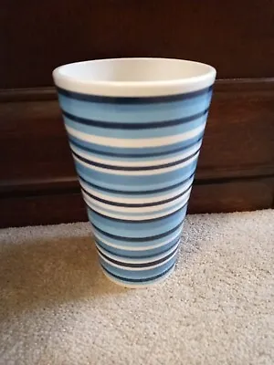 IKEA Blue Striped Ceramic Vase 8 1/4” High Flower Displays • $3.49