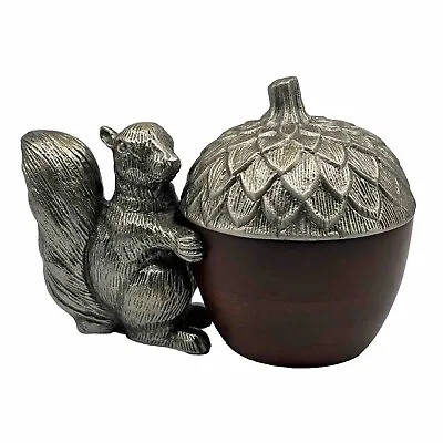 Pottery Barn Squirrel With Wooden Acorn Pewter Lid Cookie Jar Food Safe Storage • $59.99