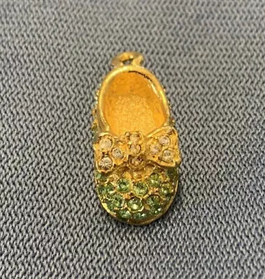 Firenze Rhinestone Baby Shoe Charm Gold Tone Shoe  August Birthstone Charm • $8