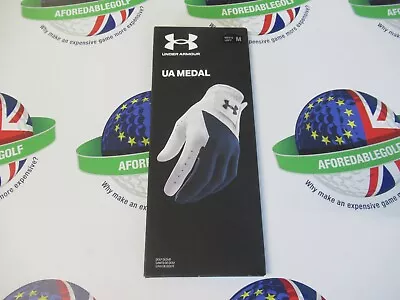 Under Armour Medal Left Hand Golf Glove White/navy Size Medium • £8.99