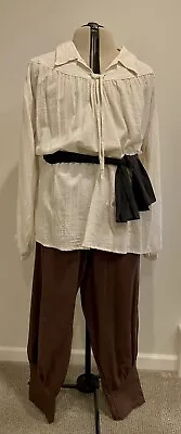 Medieval Renaissance Pirate Costume - XL Natural Poet Shirt Brown Pants & Sash • $42