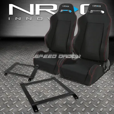 Nrg 2 Type-r Red Stitches  Racing Seats+low Mount Bracket For 89-97 Miata Mx5 • $433.88