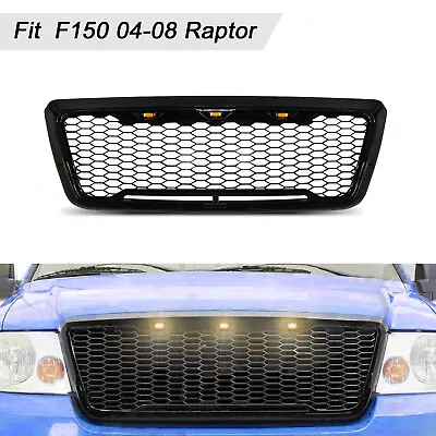 Front Bumper Grill Grille Mesh Style W/ LED Glossy Black For 2004-2008 Ford F150 • $74.42