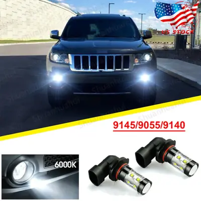 For Jeep Grand Cherokee 1999-2010 9145 9055 LED Fog Lights Bulbs 6000K White 2x • $11.99