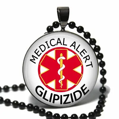 Taking Glipizide Diabetic Medical Alert Necklace Glass Top Pendant & Chain • $14.95