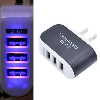 Black Multi 3-Port USB AC Wall Charger Home Plug 3.1A Universal For Cell Phones • $6.96