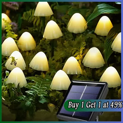 Solar Powered LED Mushroom Fairy String Lights Outdoor Garden Ornament Decor • £1.99