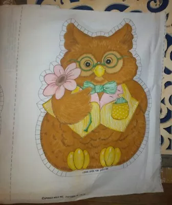 Vtg Mr OWL W/Flower & Gift Box Craft Fabric Panel Cut N Sew Pillow Spring Mills • $10