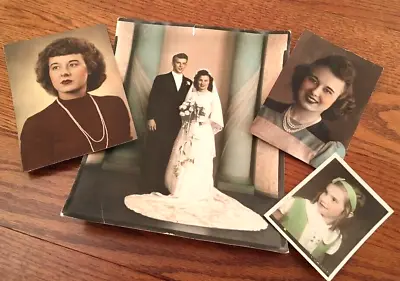 Lot 4 Vintage Hand Colored Photographs Little Girl Wedding Couple Class Photos • $10.50