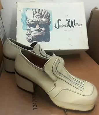 NOS In BOX Vtg 60 70's Men Leather PLATFORM DISCO Shoes BOOGIE ROCK Sz 7 PeeWee • $499