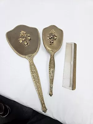 Vintage MATSON GOLD-Tone  Floral Mirror Brush & Comb Vanity Set • $39.95