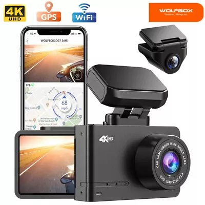 WOLFBOX Front And Rear Dash Cam 4K Dual Dash Camera For Cars Built-in WiFi GPS • $174.99